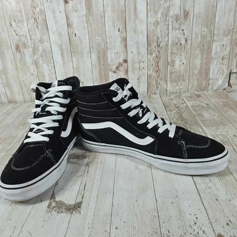 Vans Sk8-Hi Black White Suede Canvas High Top Skate Shoes US Youth 7 Womens 8.5
